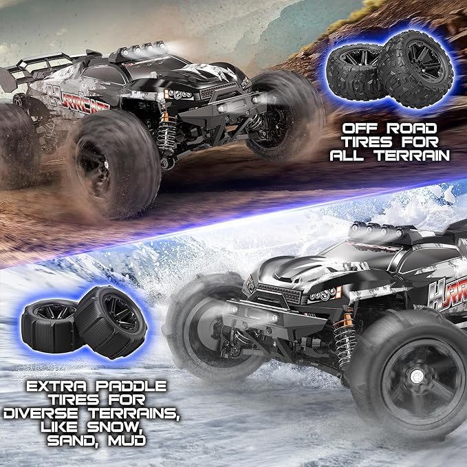 1:14 Scale All Terrain RC Cars for Adults &amp Boys (HS14323) Max Fast 40+ KPH 4WD Off-Road RC Truck for Snow &amp Sand &amp Mud 4X4 Waterproof Remote Control Car with 2 Rechargeable Batteries