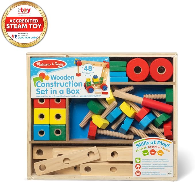 Melissa &amp Doug Wooden Construction Building Set in a Box (48 pcs)