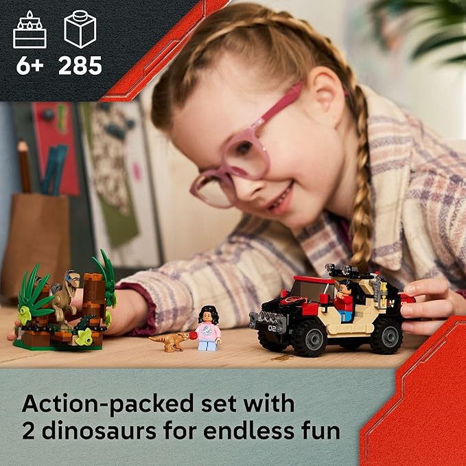 LEGO Jurassic World Raptor Off-Road Escape Dinosaur Toy - Building Playset with Dinosaur Action Figures Jurassic World Toy for Boys &amp Girls Ages 6+ - Gift Idea for Birthdays - 76972