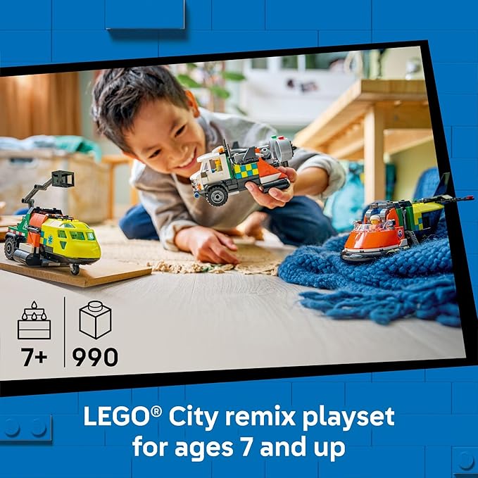 LEGO City Airplane Service Truck &amp Hovercraft Remix Building Toy for Kids - Mix &amp Match Emergency Vehicle &amp Truck Toys for Pretend Play - Gift Idea for Boys &amp Girls Ages 7+ - 60505