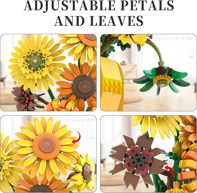 Van Gogh Sunflower Building Blocks Set for Adults Sunflowers Botanicals Compatible with Lego Flowers Art Bonsai Botanical Collection Office Gifts for Her Him Girls 14+ 1009PCS 11002