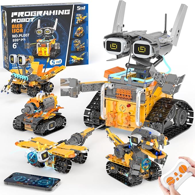 5in1 STEM Robot Building Kits for Kids 6-12 App &amp Remote Control STEM Dinosaur Tank Robot Building Toys for Kids 899Pcs DIY Science Building Sets Erector Sets for Boys Girls Birthday Xmas Gifts