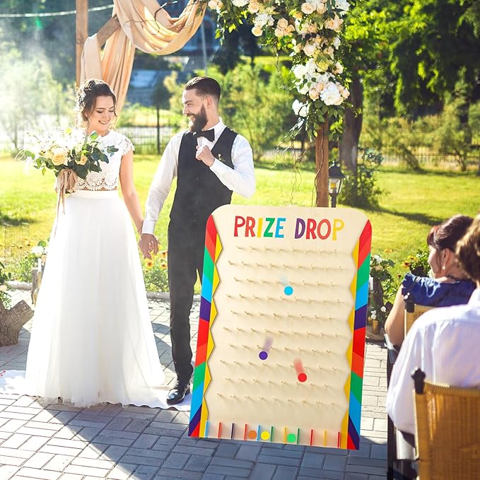 Blosssound 41.3 x 29.5 Extra Large Prize Drop Board Game Family Foldable Wood Disk Drop Game with 24 Colored Wooden Discs for Party Show Carnival Activity (Classic Style)