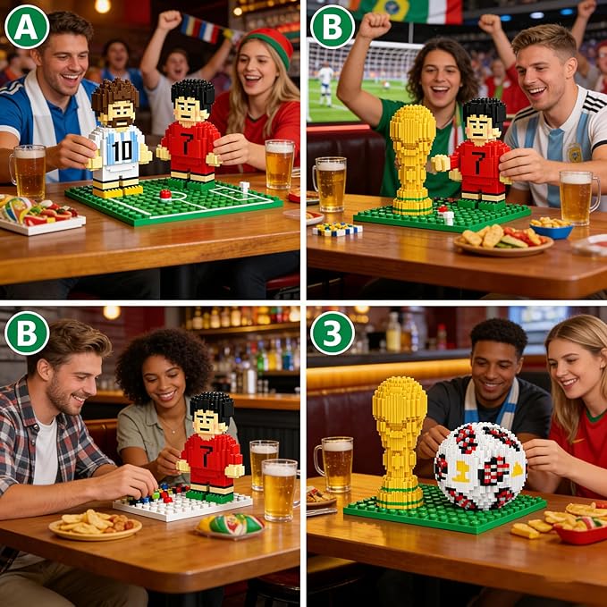 4 Sport Soccer Building Block Set 2 Famous International Soccer Star Figures Building Bricks Not Compatible with lego World Football Trophy Challenging STEM Decor Ideal Gift for Teen Adult(2986PCS)