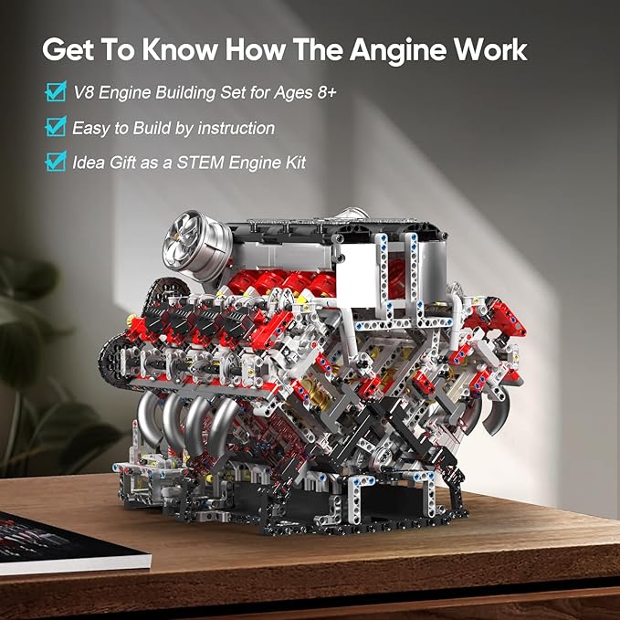 Mould King V8 Engine Building Blocks Sets V8 Engine Model Kit That Runs MOC Engineering Model Building Kit with Battery and Motor 2718 PCS Building Blocks for Adults