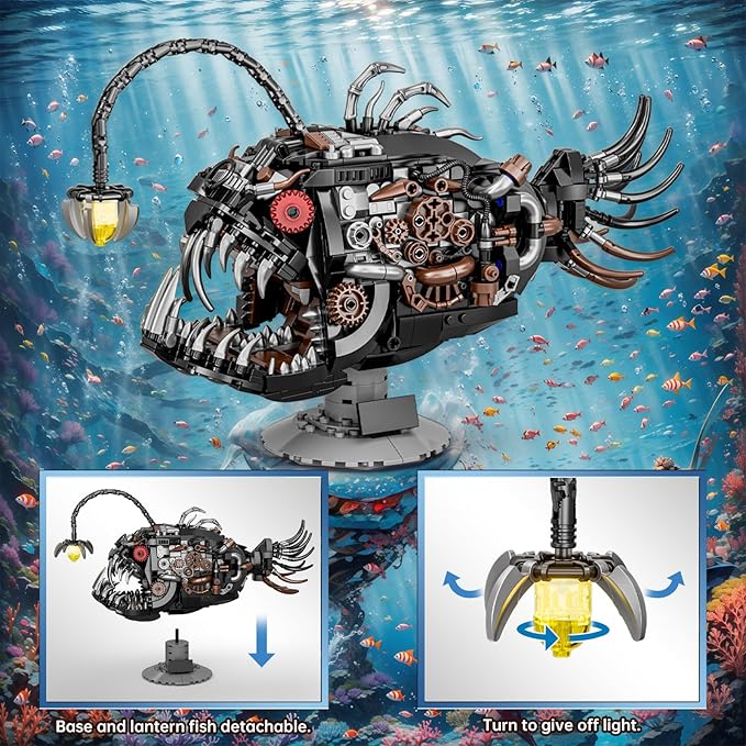 Mechanical Lantern Fish Building SetSea Animal Building Block ToyHome Decor Gift for for Adults and Kids 1038PCS ﻿
