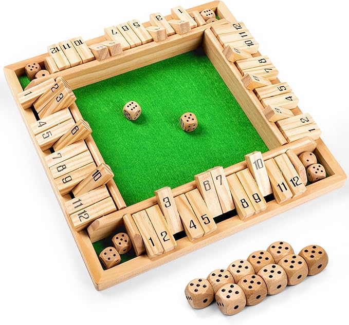 ropoda Shut The Box Game Upgraded 12 Numbers Wooden Board Games for Adult and Kids Shut The Box Dice Game -Addition Training Fun for Family Game Night