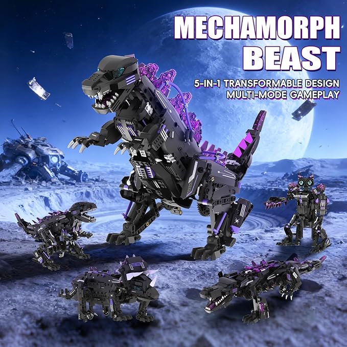 5 in 1 STEM Robot Building Blocks Sets APP &amp Remote Control Robotic Kits 5 in 1 Tyrannosaurus Rex/Triceratops/Monster/Crocodile/Robot Toys Creative Model Gift for Adults Teens 953 PCS