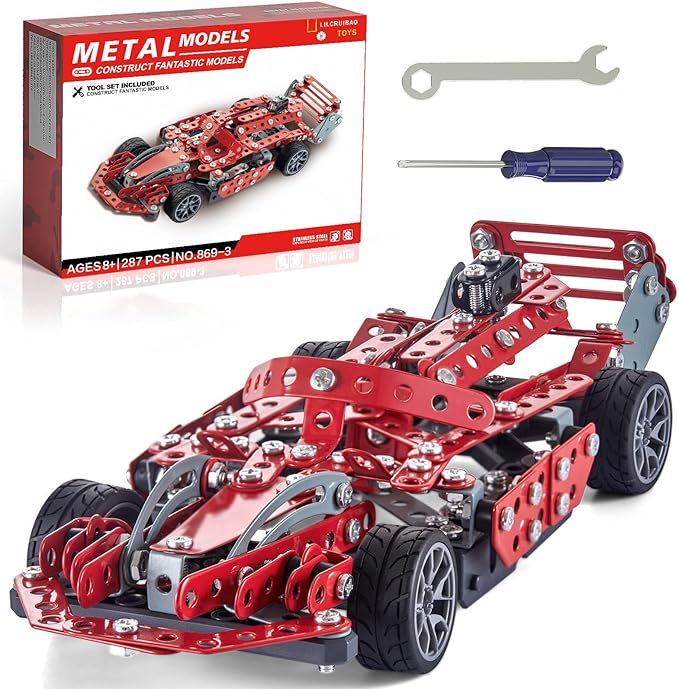 Building Kit Red Model Car Set - 287 PCS STEM Project Building Toys for Kids Ages 8-12 Assembly Building Vehicle for Boys 8 9 10 11 12-16 Years Old and Up Boys Girls Adults