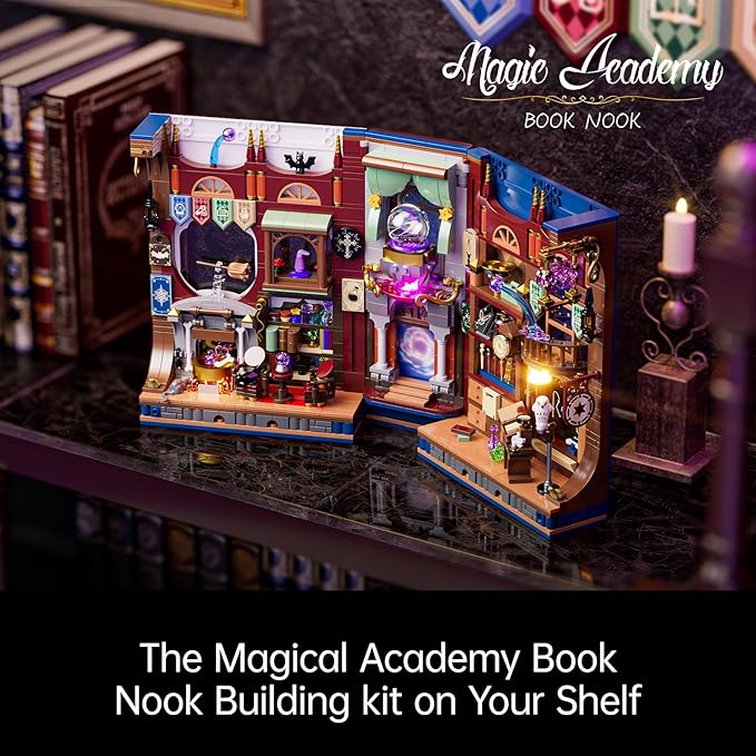 Magic Book Nook Building Set with Light. Magic Academy Book Nook Building Kit DIY Book Nook Building Set for Home Bookshelf Decor for Adults Teens Boys Girls.