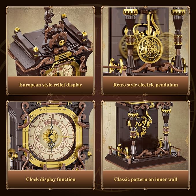 JAKI Vintage Swing Clock Building Blocks Set Real Working Mechanical Clock with Moving Pendulum &amp Rotating Dial Retro Steampunk Home Decor Gift for Adults &amp Teens Gifts for Birthdays and Chr