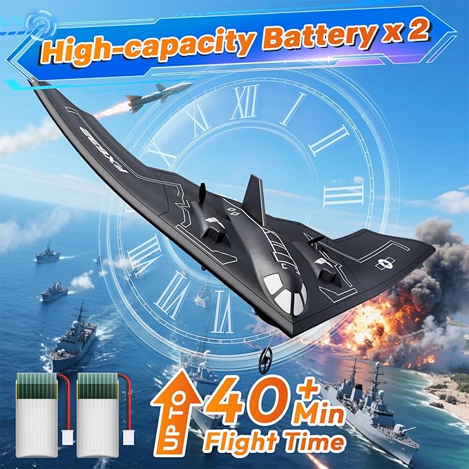 RC Airplane RC Plane Ready to Fly 2CH Remote Control Airplane with 6-axis Gyro Stabilizer B2 Spirit Stealth Bomber 2.4GHz Remote Control Plane for Beginners Boys Kids