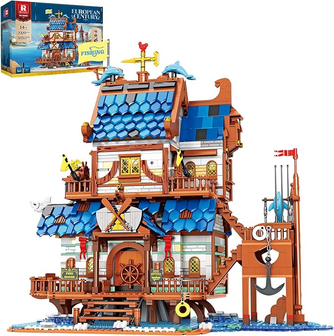 Reobrix Medieval Fishing Store Lighting Building Block Sets for Adults Medieval Architecture Display or Home Office Decor Creative Construction Building Kits 66007 Idea Gift for Adults