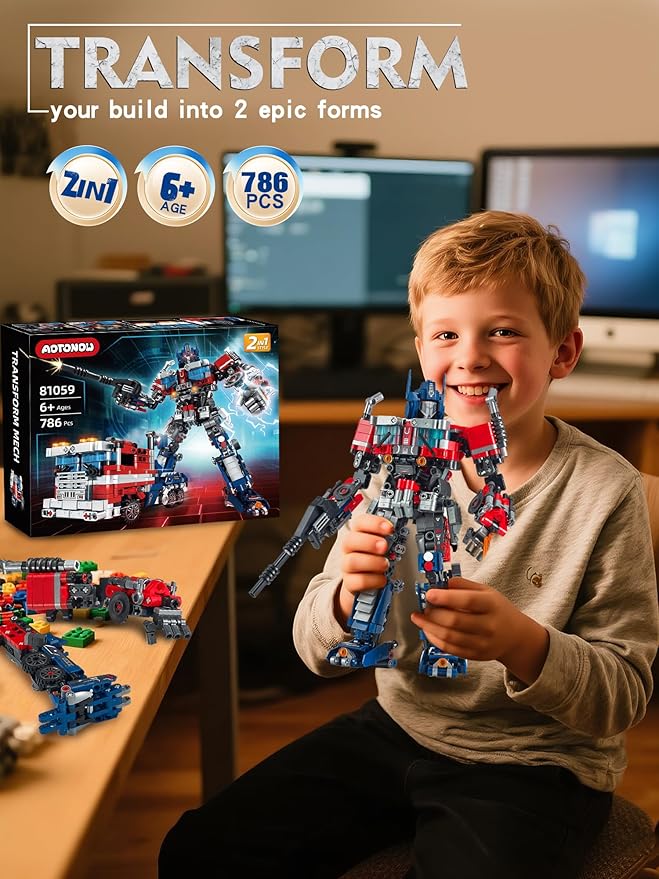2 in 1 Transform Robots Building Sets for AdultsMecha Transforming Building Blocks Truck KitsAction Figures Toys for Movie FansChristmasBirthday Gift for Kids and Boys 8-14