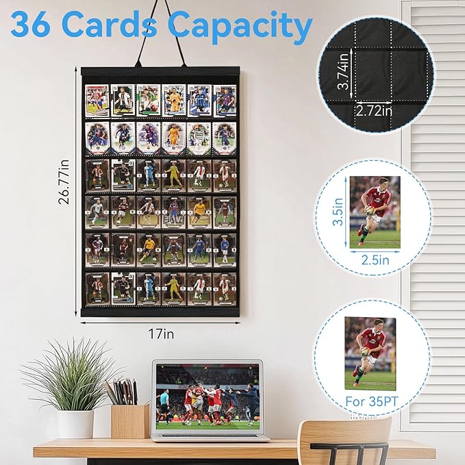 36 Cards Display Case - 35PT Graded Sports Card Frame - with PVC Protection &amp Clear View for Baseball Football Basketball Trading Card Wall Display Black