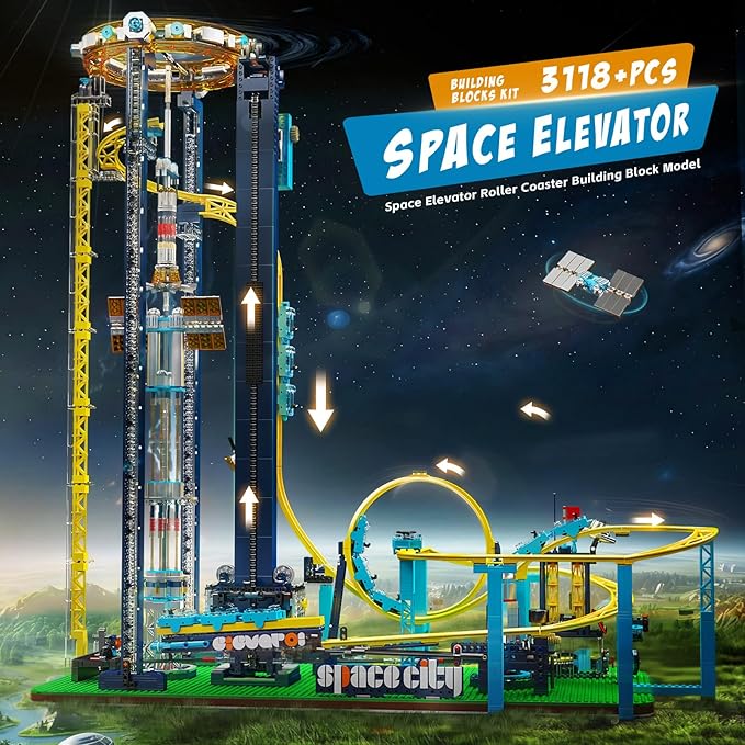 Mould King 11031 Roller Coaster Building Kit Space Elevator Track Construction Blocks Toys with Motors Ideal Gift Toy for Adult (3118 Pieces)