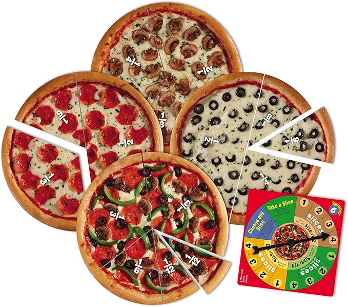 Learning Resources Pizza Fraction Fun Game 13 Fraction Pizzas 67 Piece Game Ages 6+
