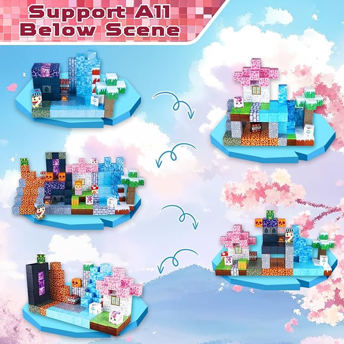 Magnetic Blocks-150PCS Magnetic Building Blocks Magnet Cubes Stacking Dark Forest Glacier Castle STEM Montessori Sensory Toys for Kids Boys Girls Ages 4-8 Holiday Birthday Easter Gifts
