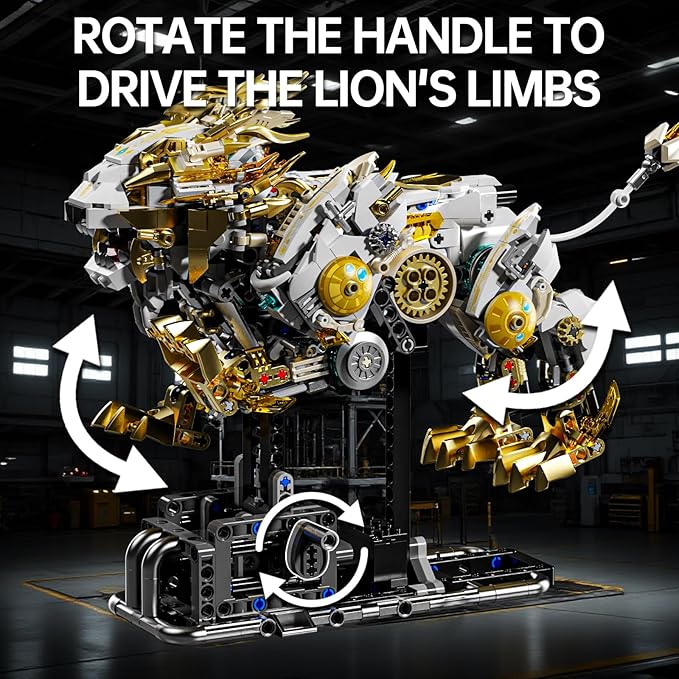 Mechanical Lion Building Block Toy Set Futuristic Mechanical Beast Model with Movable Parts &amp Gears Premium Mechanical Building Kit with Display Stand and Motor Ideal Gift for Boys &amp Adults