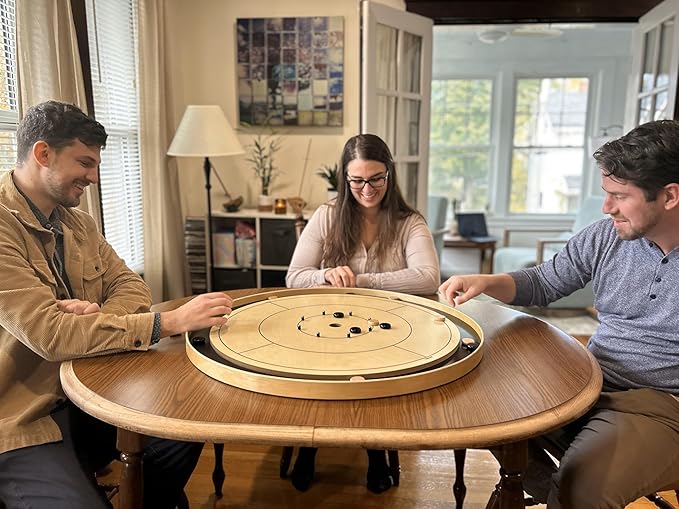 Tournament Crokinole Board – 26 Regulation Size | Solid Wood Fast Surface | Professional Game Set w/Discs &amp Carry Bag | Approved by National Crokinole Association Standards (Dark Red)
