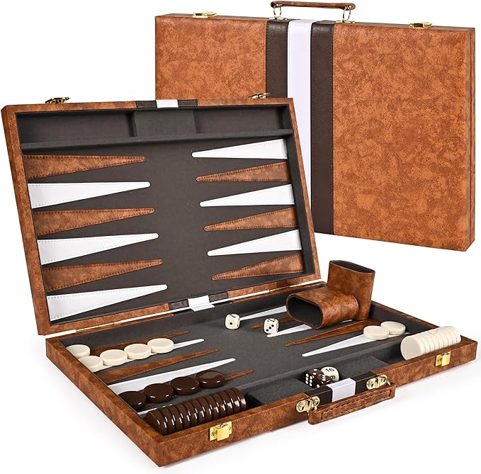 ropoda Backgammon Board Game Set (18 Inches) for Adults and KidsClassic Board Strategy GamePortable and Travel Backgammon Set with Premium Leather CaseBest Strategy &amp Tip Guid