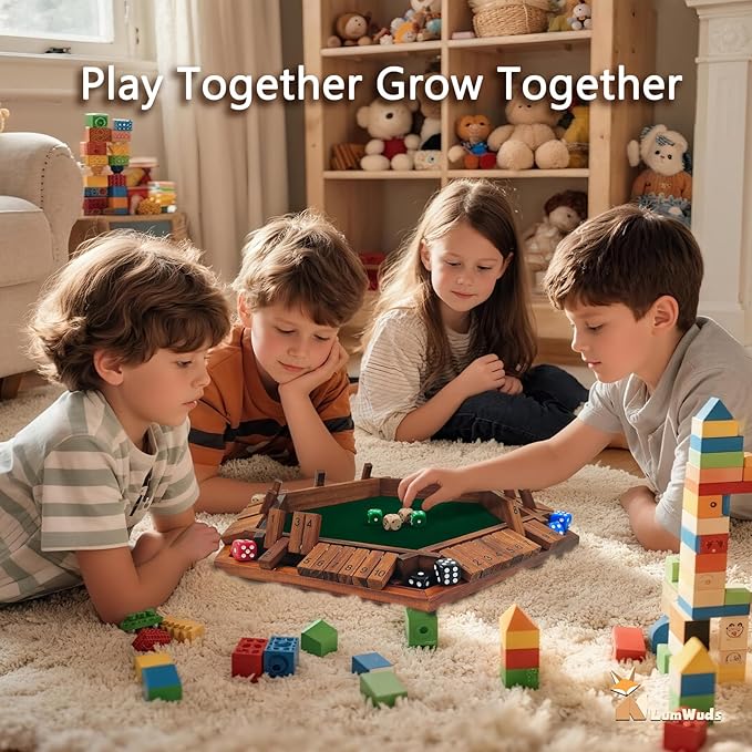 Shut The Box Game Wooden Board Game for 1-6 Players with 16 Dice Dice Game for Adults &amp Kids at Home Classroom or Parties