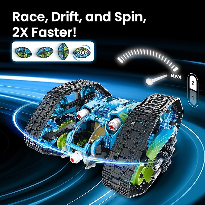 Sillbird Robot Car Building Kit with Remote Control STEM Gifts for Boys Ages 8-14 Technic Coding Stunt Racer Toys for Kids Birthday Buildable 5in1 Models with 662 Pieces