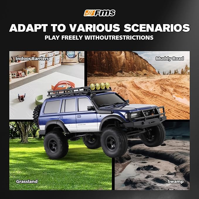 BEEZRC FMS RC Crawler 1/18 FCX18 Land Cruiser LC80 RTR Toyota Licensed 4WD RC Rock Truck 2.4Ghz 900mAh Hobby Grade RC Car Model Mini Remote Control Car Off Road Vehicle FMS11831RTRBU(Blue)