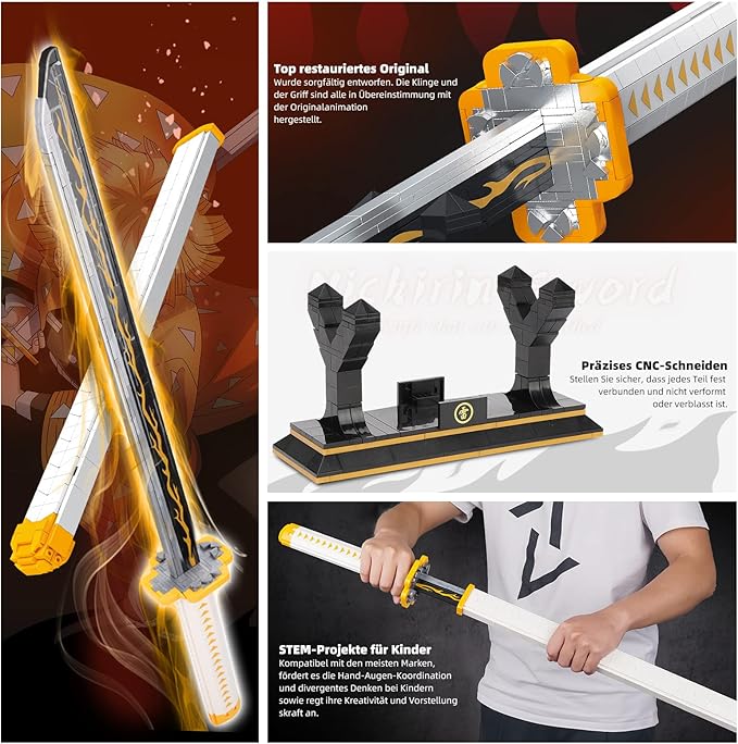 TOY PLAYER Demon Sword Toy Building Set Agatsuma Zenitsu Sword with Scabbard and Stand-Compatible with Lego Sets for Adult Gift for Anime Fans (956 Pcs)