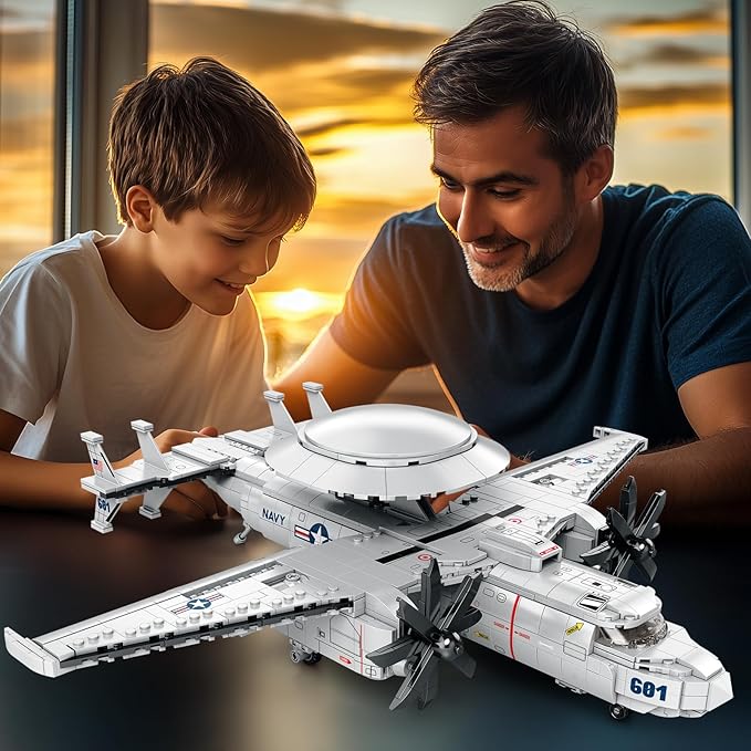 NUTCRACKER Military Airplane Building Set for Adult - E-2 Hawkeye Airborne Early Warning Aircraft Building Toy Fighter Jet Home Collection Model Christmas Birthday Gift for Men Boy 14+ (1144Pieces
