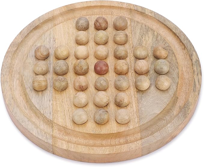 Ajuny Wooden Solitaire Board Game 10.8 Inch – Handmade Peg Solitaire Strategy Puzzle Classic Single Player Marble Chess Brain Teaser Mind Game for Kids &amp Adults Decorative Tabletop Games