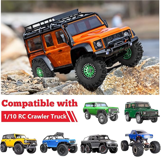 HobbyPark Aluminum 1.9 Beadlock Wheels for 1/10 Scale RC Crawler Compatible with Traxxas TRX4 Axial SCX10 Redcat Gen 8 RC4WD 4pcs (Green &amp Black)