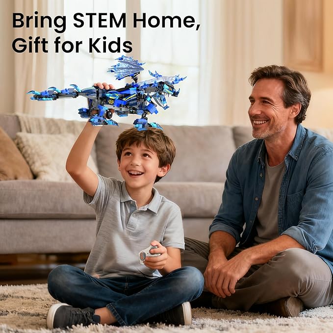 OASO Dragon Building Kit with Remote Control STEM Gifts for Boys Kids Ages 8-12 Coding Buildable Technic Toys for Birthday Buildable 3in1 Models with 590 Pieces