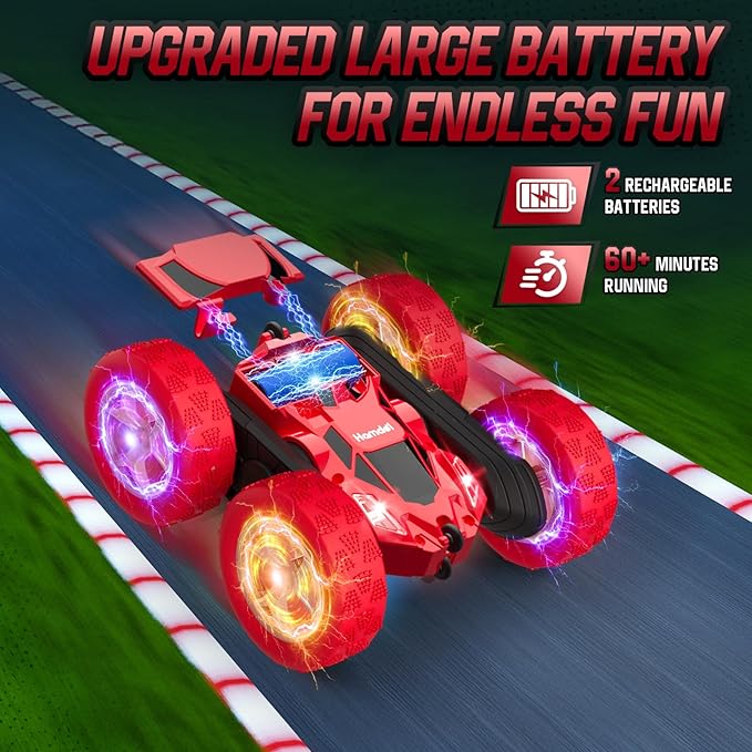 Remote Control Car for Kids Ages 6-12 4WD RC Stunt Car with LED Lights &amp 360° Flips 2.4GHz Fast Electric Toy Vehicle Upgraded Battery Birthday for Boys Ages 8-10