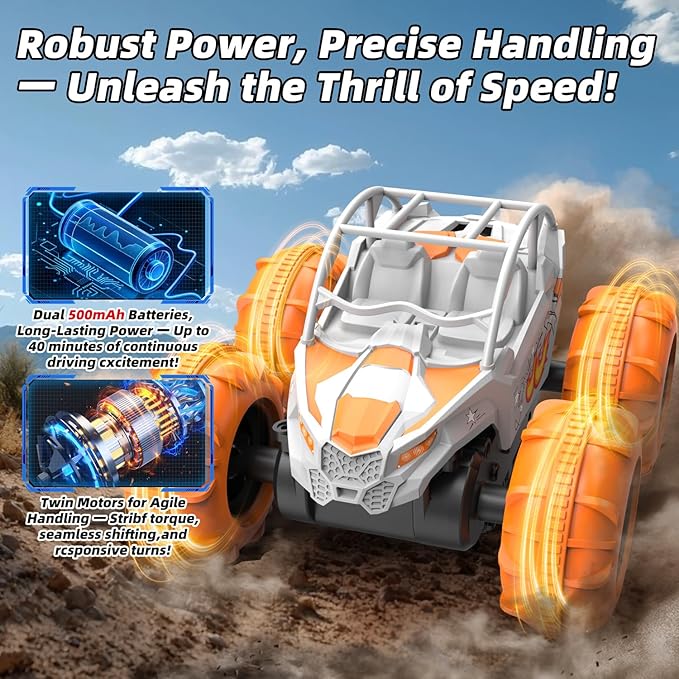 LM15-C Amphibious RC Car - Land &amp Water Remote Control Car 15km/h Speed 40min Runtime 2.4GHz Waterproof Off-Road Vehicle(White)