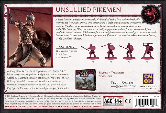 CMON A Song of Ice and Fire Tabletop Miniatures Unsullied Pikemen Unit Box - Elite Soldiers of Discipline and Strength Strategy Game for Adults Ages 14+ 2+ Players 45-60 Minute Playtime Made