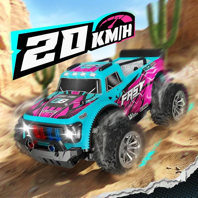 Remote Control Car 2WD Off-Road RC Cars 20 KM/H All-Terrain Rc Truck with Colorful LED Lights 2.4GHz 1/20 Remote Control Car for Boys 4-7 8-12 RC Gift Toys for Adults Girls