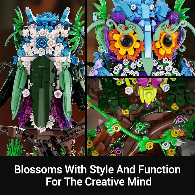 Sillbird Flower Owl Building Sets for Adults Creative Gift Ideas for Women Men Mom Her Girlfriend Wife Home Decor Display or Table Centerpieces - Buildable Floral Animals Botanical Model Collection