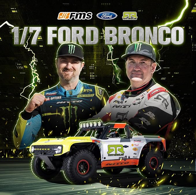 FMS 1/7 Ford Bronco RTR EB Fast RC Truck – Licensed by Ford &amp RTR Vehicles 80km/h Short Course Truck 4WD Brushless RC Car CNC Metal Parts Off-Road Rock Crawler 4x4 for Adults (2025 paint schem