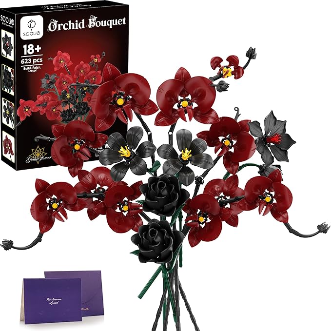 Orchid Flower Bouquet Building Set for Adults Birthday Gifts for Women Mom Wife Girls Teen Buildable Artificial Floral Botanical Collection Gothic Decor for Home or Office (623 PCS)