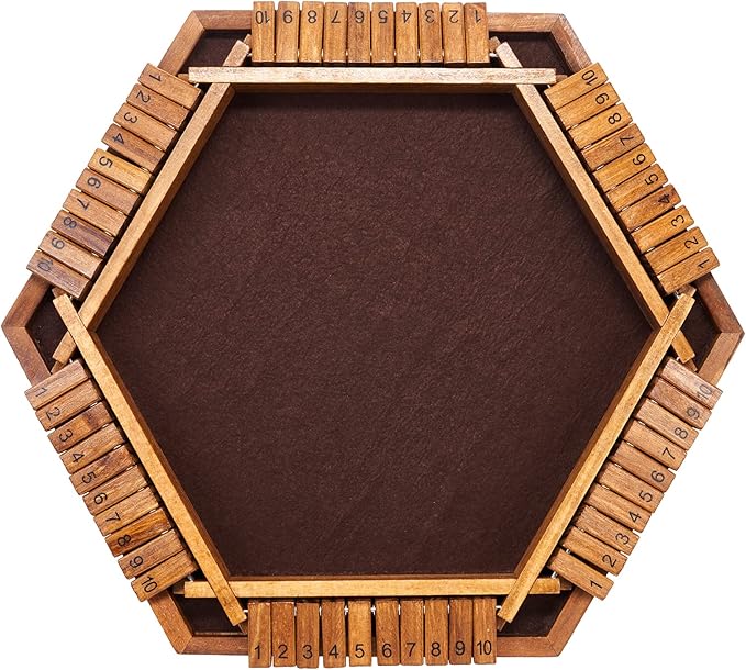 Vamslove Shut The Box Dice Game Wooden Board (L15 x W13) for 1 2 3 4 5 6 Player 6 Sided 10 Numbers Math Games with 16 Dices for Kids Adults(Instructions Included)