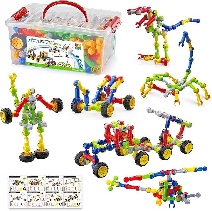 170 Pcs Building Toys for Kids Ages 4-8 with Toy Box Storage Idea Guide Building Blocks STEM Toys for 3 4 5 6 7 8 9 Year Old Creative Kids Activity Christmas Birthday Gifts for Boys Girls