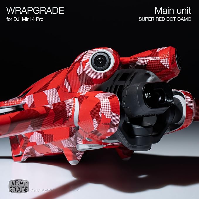 WRAPGRADE Skin Stickers Compatible with DJI Mini 4 Pro | Full Wrap (Super Red Dot Camo)
