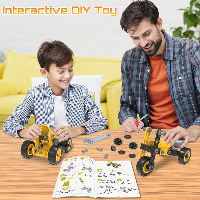 10 in 1 Kids STEM Building Toys Electric Building Blocks Toys Set for 5 6 7 8+ Year Old Boy Educational STEM Learning Construction Excavator Kit for Kids Age 4-8 5-7 6-8 8-10