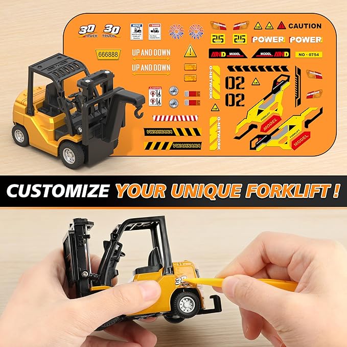 1/64 RC Forklift Toy 3 in 1 Mini Forklift Remote Control &amp App Remote Control Forklift with Trailer &amp Fork &amp Hook 10CH Alloy RC Construction Vehicles Desktop Toy for Adults Kids Boys Gi