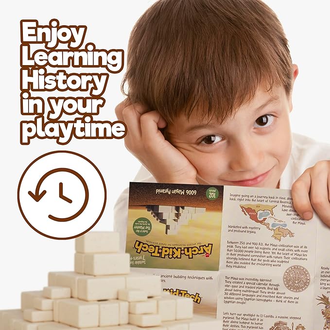 Taksa Toys Arch-Kid-Tech Ancient Mayan Pyramid Architecture STEM Building Blocks - 102-Piece Educational &amp Stackable Learning Set for Kids Indoor Architectural Kit - Montessori Toys for 7+ Years