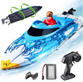 BEZGAR RC Boat 12 inch Self-Righting Remote Control Boat for Kids and Adults 25 KPH Fast RC Speed Boats with 700mAh Battery Ideal Waterproof Toy for Lakes &amp Pools - HJ822 Blue