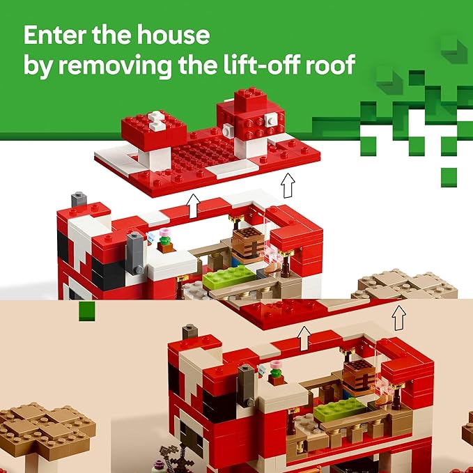 LEGO Minecraft The Mooshroom House Toy Figures and Playset - Building Minecraft Toy for Kids Boys and Girls Ages 8+ - with Steve and Other Figures for Pretend Play - Gift Idea for Birthdays - 21270