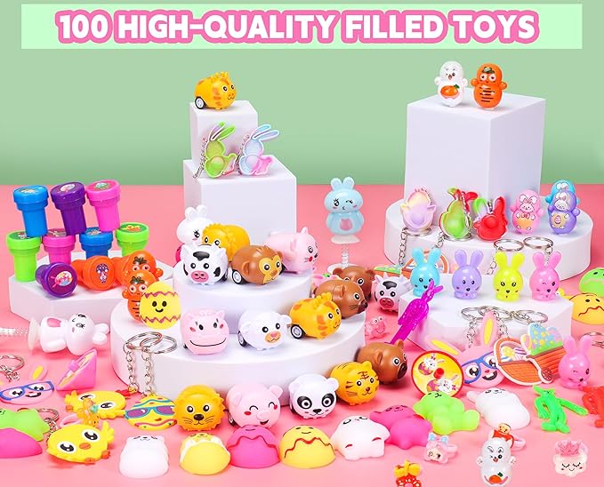 100PCS Unique &amp Colorful Prefilled Easter Eggs with Novelty Toys Filling Treats Easter Eggs Hunt Basket Stuffers Fillers Theme Party Favor Classroom Prize