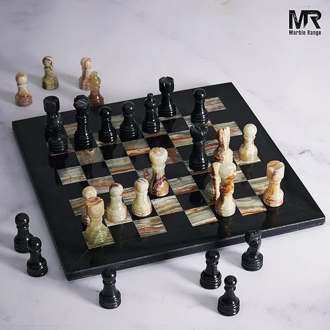 Marble Chess Set for Adults 10 Handmade Black &amp Green Onyx Board Game with 32 Chess Pieces 2 Extra Queens &amp Storage Box Luxury Travel Game Elegant for Home Decor